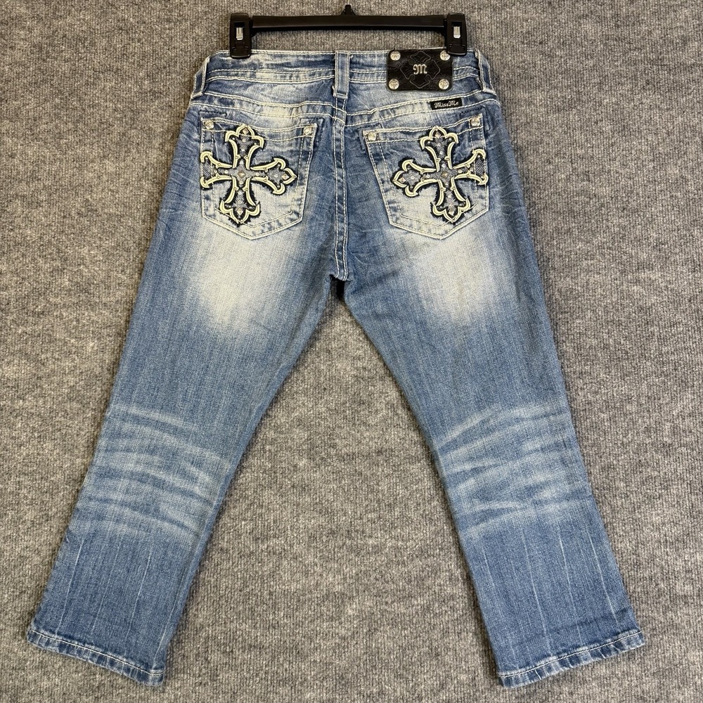 Miss Me Jeans Women 28 Blue Bootcut Medium Wash Cross Pocket Stretch (30x21)